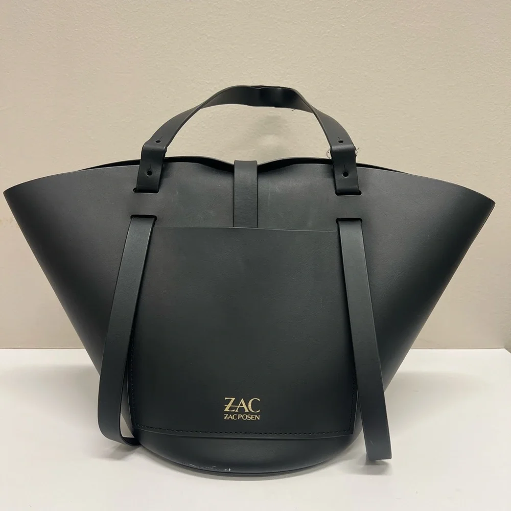 ZAC Zac Posen Black Tote with Gold Logo - Picture 1 of 5